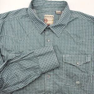Roper Men's Long Sleeve Pearl Snap Western Cowboy XXL 2XL Green Geometric